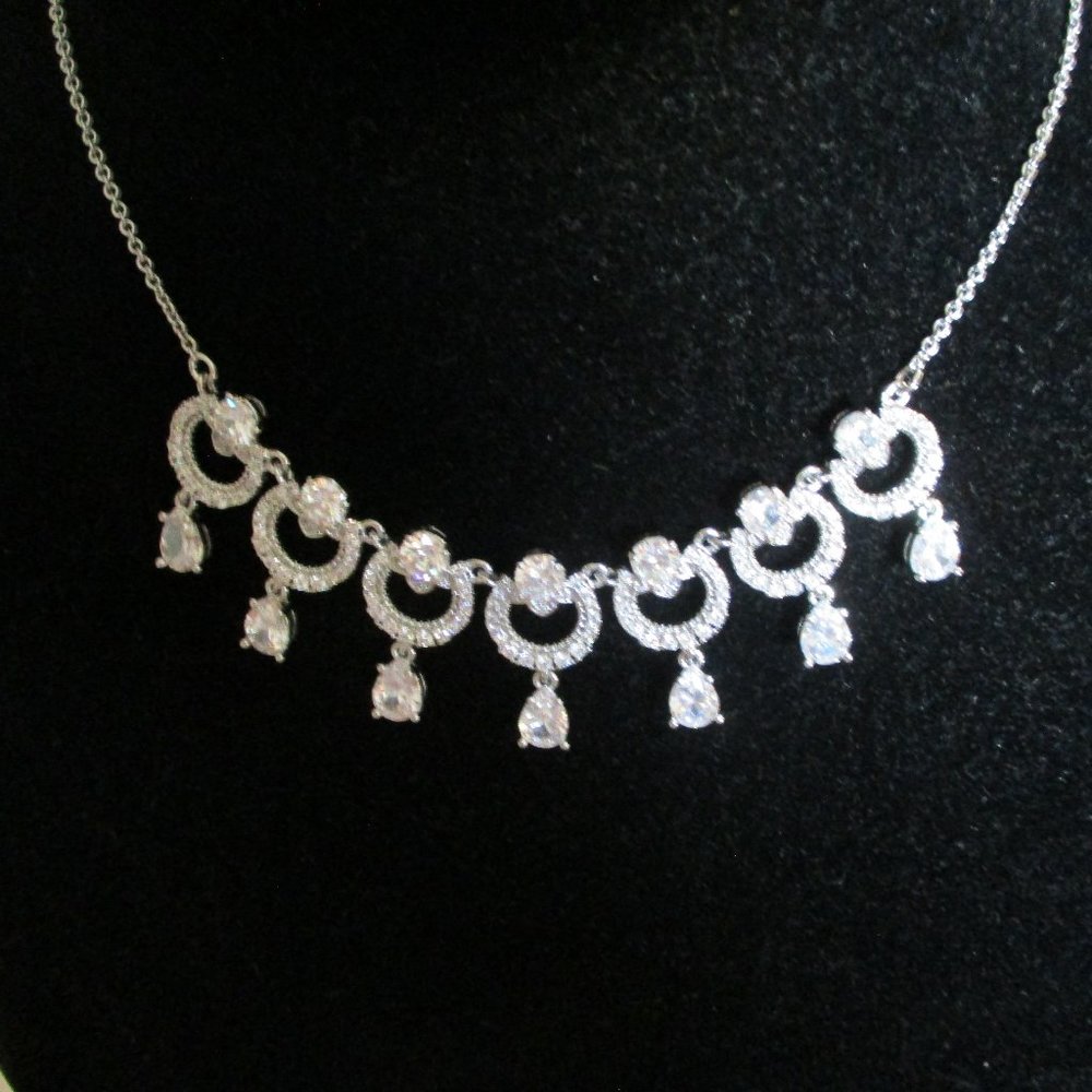 NEW Marchesa Cubic Zirconia CZ Silver Tone Necklace Evening, Wedding NWT - Picture 2 of 8